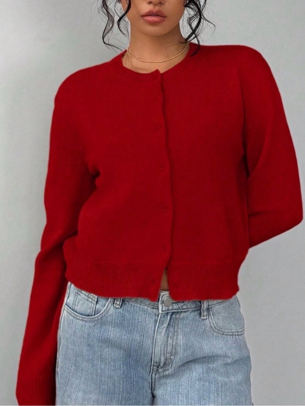 J. Crew Red Crewneck Button Cardigan